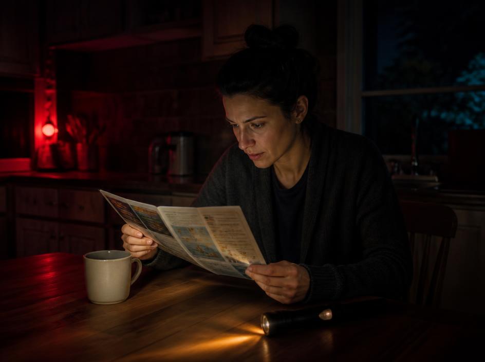 Persona común leyendo la guía de preparación en su cocina